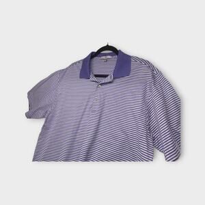 Men's Peter Millar Purple White Striped Short Sleeve Polo 100% Cotton Size Large